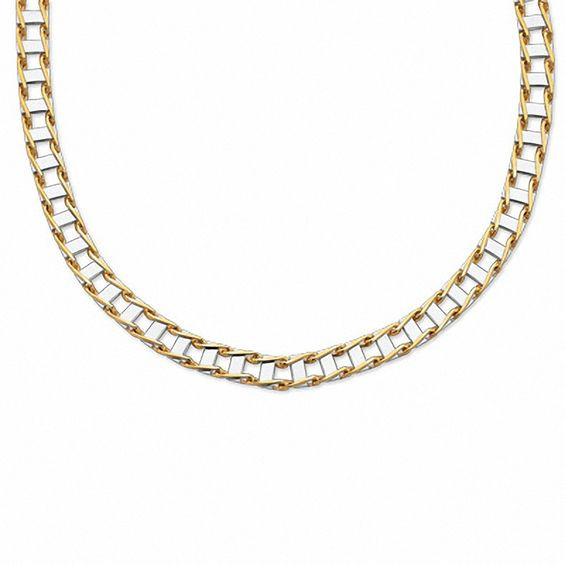 10k Yellow And White Gold 5.0mm Hand Made Railroad Chain Necklace 30 Inches